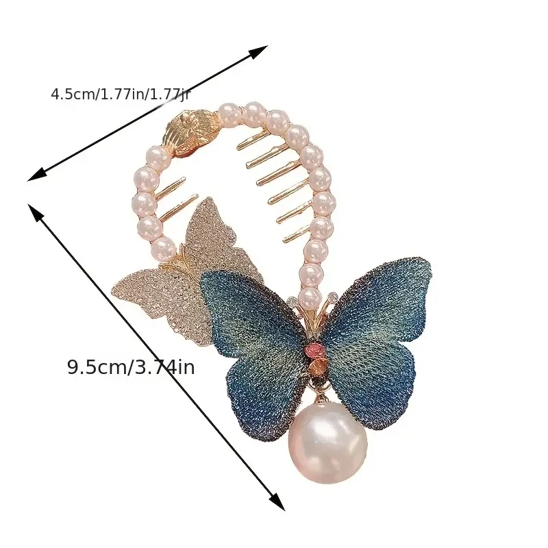 2024 DAIHE Elegant Imitation Pearl Claw Embroidery Butterfly Hair Clip Women Bun Hair Accessories Fashion Girl Hair Accessories