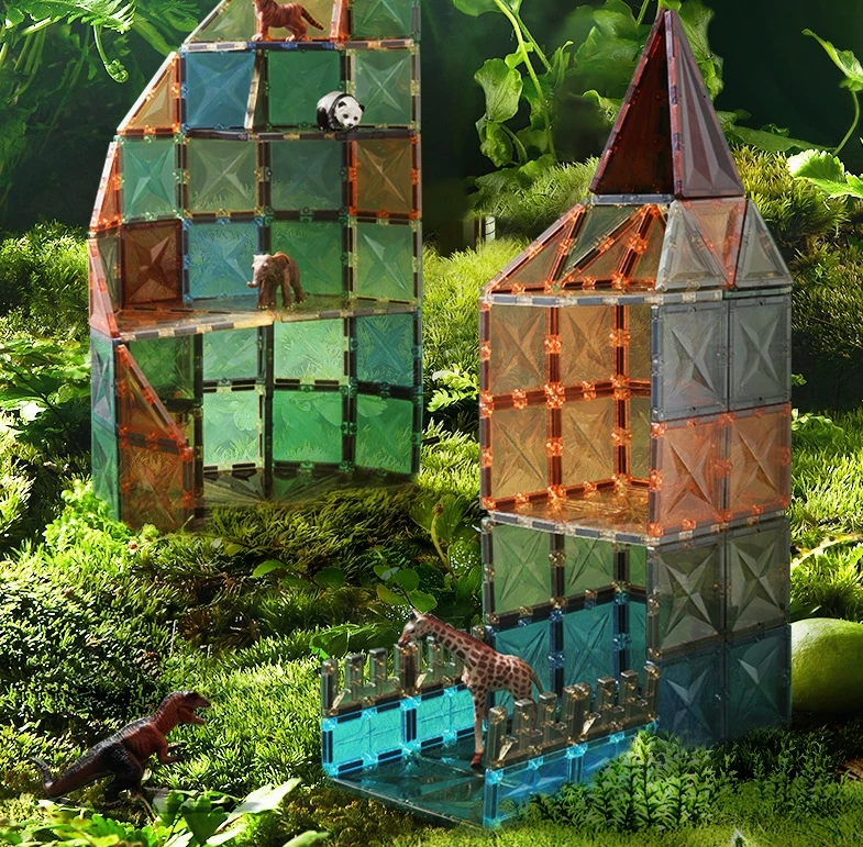 New style Nature color magnetic building blocks toys 4D color window animal magnetic tiles Factory Accept OEM