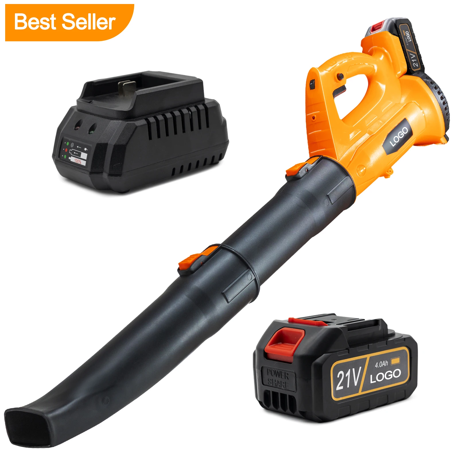 21V Leaf Blower Cordless with 4.0Ah Battery and Charger, 320 CFM 150 MPH 6-Speed 2 Tubes Electric Leaf Blower for Leaves