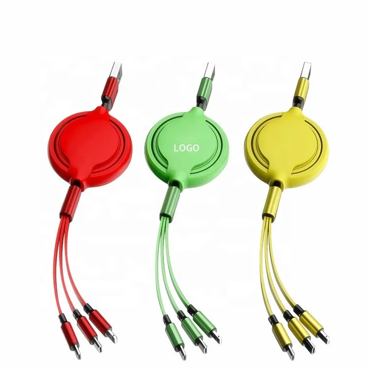 Выдвижной USB-кабель для зарядки SUNLINE с логотипом OEM 3 в 1, 1,2 м, USB-шнур для зарядки для всех смартфонов