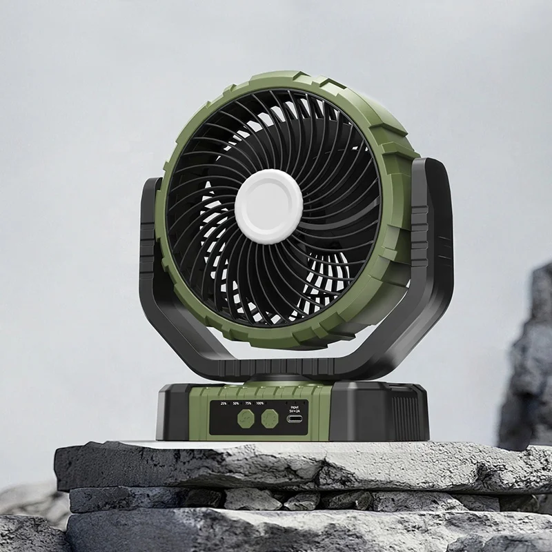 F8101 Multifunctional Fan Outdoor Rechargeable Standing Fan with LED Lamp for Camping Desktop