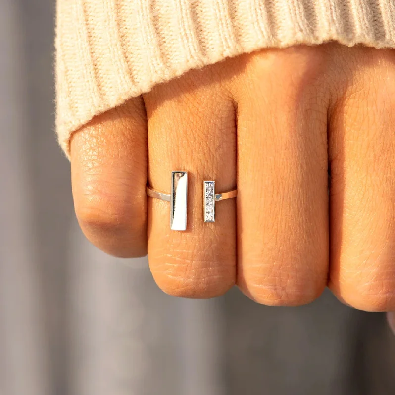 Fashion Jewelry Rings Double T ring for Women Girls Joint Finger Midi Rings Silver Carved Crystal Stacking Jewelry For Women