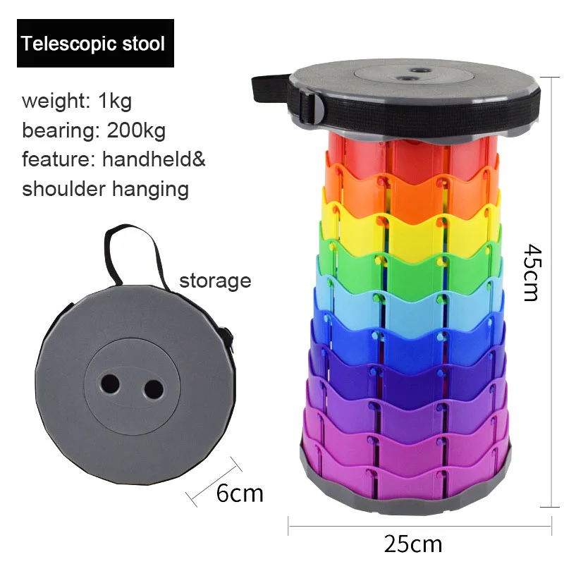Wholesale Retractable Fishing Seat Height Adjustable Collapsible Chair Telescoping Plastic Camping Folding Stool