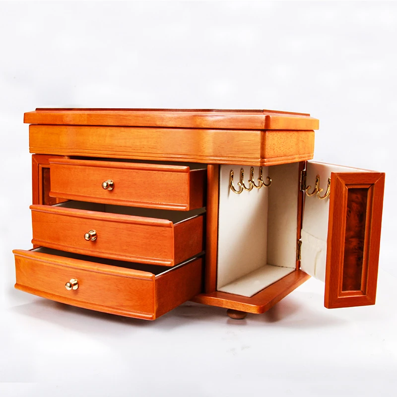 New Design High End Wood Light Paint Watch Jewelry Cosmetics Case Drawer Storage Cabinet