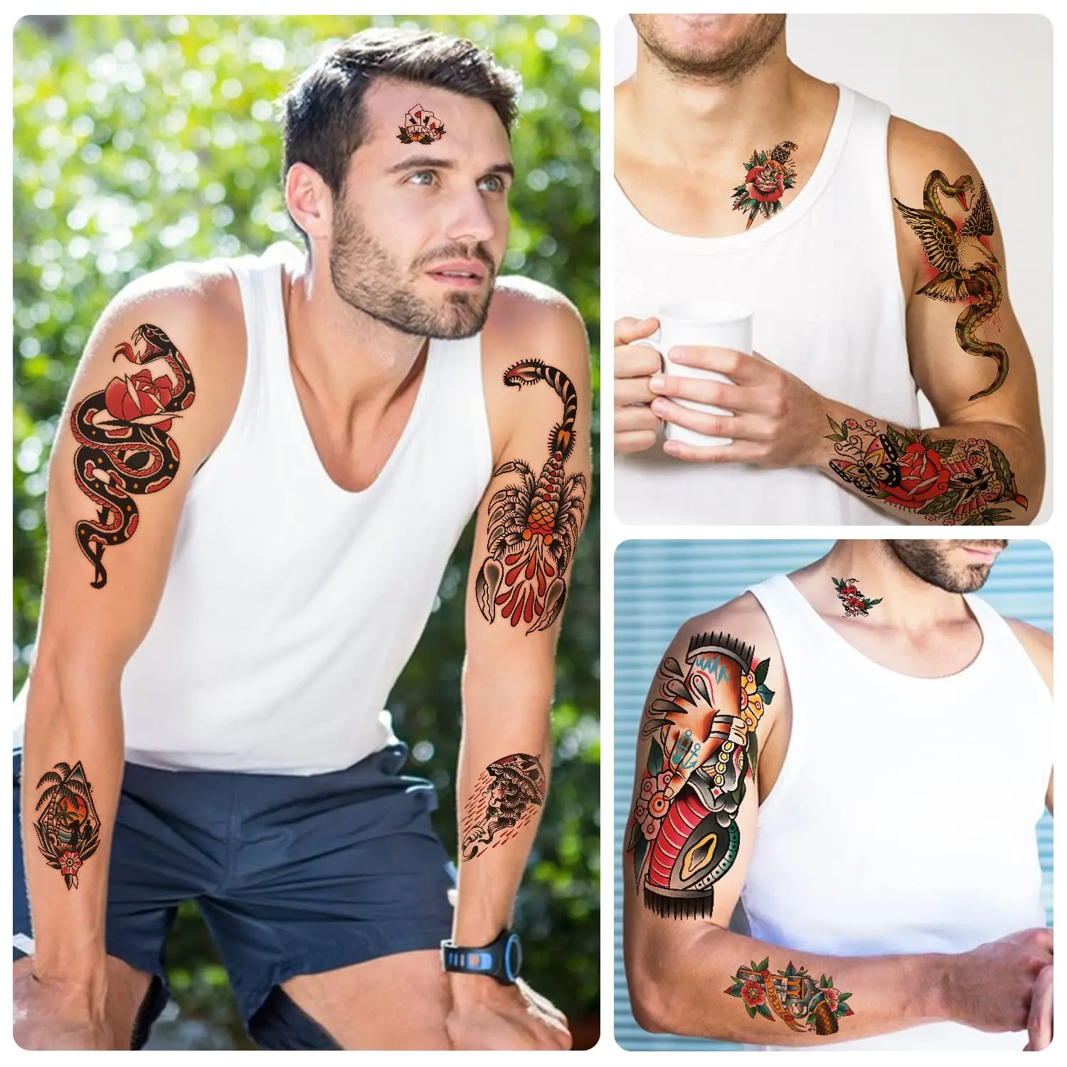 Temporary Tattoos Old School Tattoos Stickers American Traditional Flower Rose Arm Temporary Tattoos