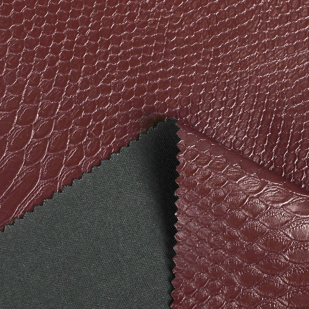 High-quality Fastening mens jackets pu fabric 100%PU  Artificial Leather snake skin pu leather product