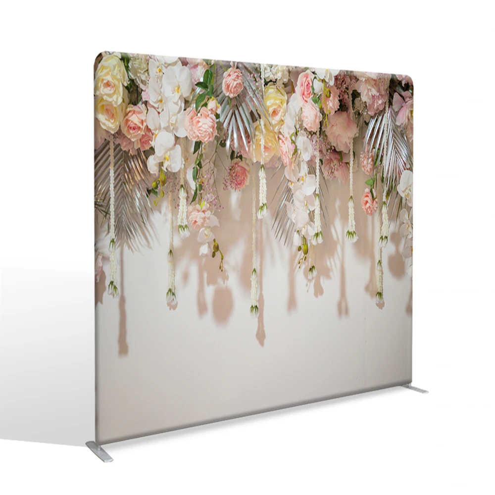 Customized Portable Printing Tension Fabric Backdrop booth Exhibition wall Aluminum Alloy Frame Display Wedding Backdrop Stand