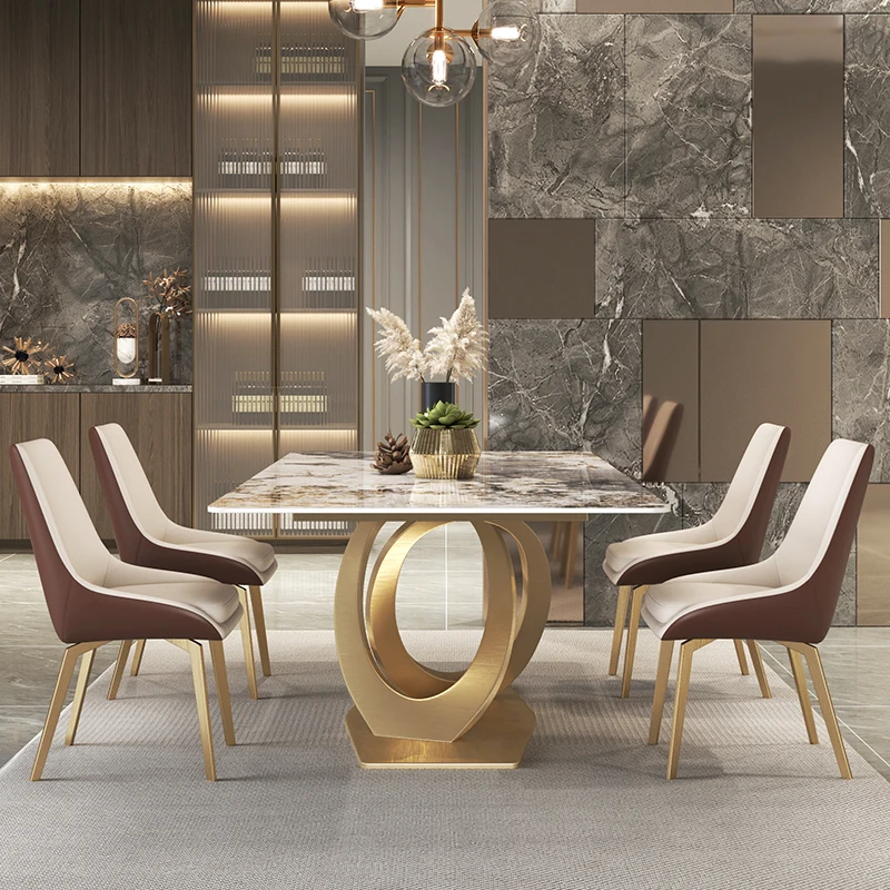 Luxury Stainless Steel Square Marble Dining Table Furniture Imported Modern Slate Dining Room Dining Tables