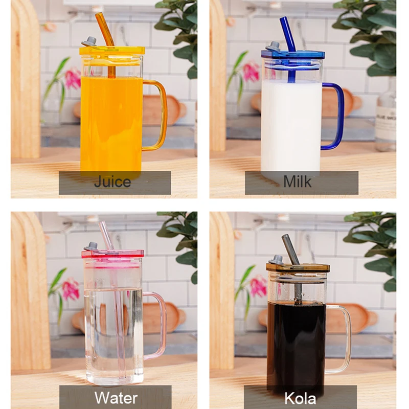 Wholesale 16 oz Glass Milk Coffee Juice Glass Tea Clear Glass Cups With Lid and Straw