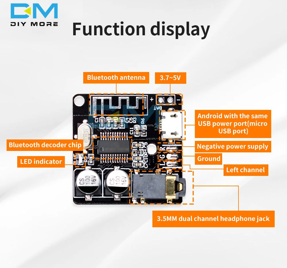 VHM-314 Blue-tooth Decoder Board MP3 Lossless Car Speaker Blue-tooth 5.0 TPYE-C Audio Receiver Board 3.7-5V Stereo Music Module
