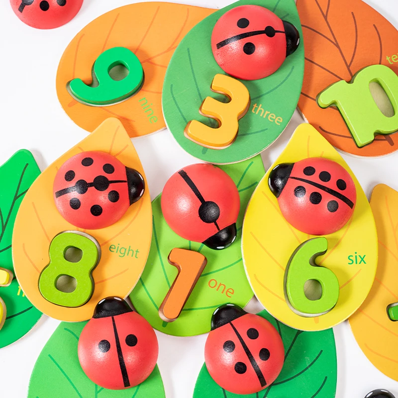 New English Math Counting Teaching Aids Ladybug Shape Number Matching Game Color Cognition Wooden Montessori Educational  Toys