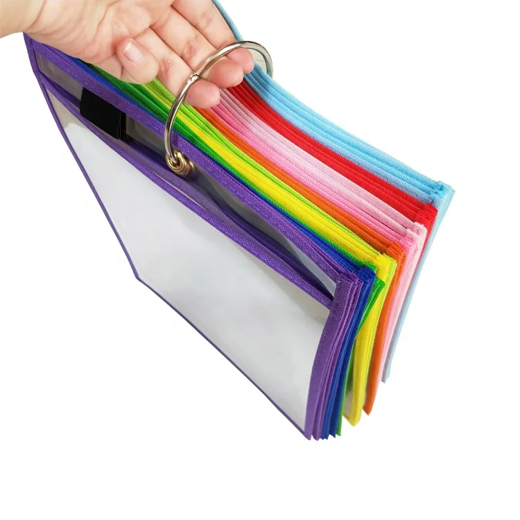 Multicolored A4 student supplies durable PVC plastic dry erase pocket sleeves for classroom organization teaching