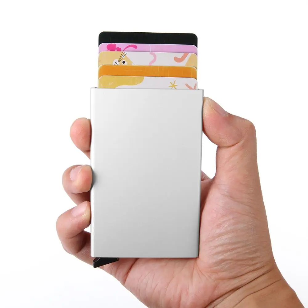 Amazon hot sale wholesale custom aluminum alloy automatic pop-up credit card case RFID card holder wallet for men promotion gift