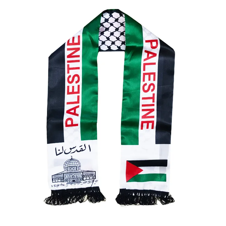 Wholesale Promotion Scarf Flag Factory Promotion Sublimation Printing 100% Polyester Satin Palestine Flag Scarf