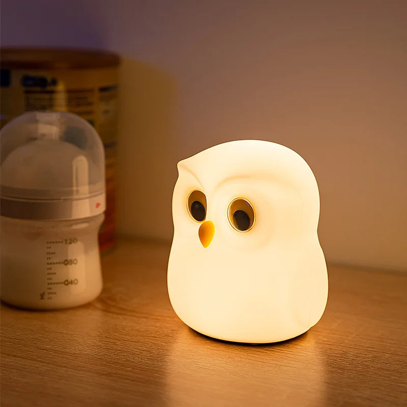 Soft Silicone Owl Baby Kids Night Lights USB Rechargeable Animal Touch Sensor Multicolor Warm Colorful Led Patting Cute Lamps
