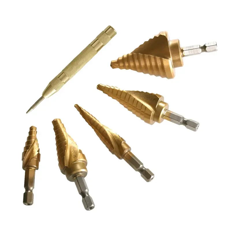 6Pcs High Speed Steel Step Bit 4241 for Metal Pagoda Drills with Center Punch