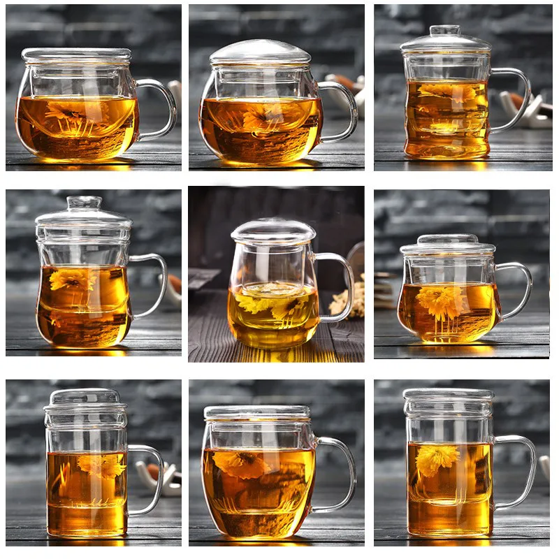 Hot Sale 3 pieces set Handmade borosilicate glass cup with tea infuser glass tea mug with strainer