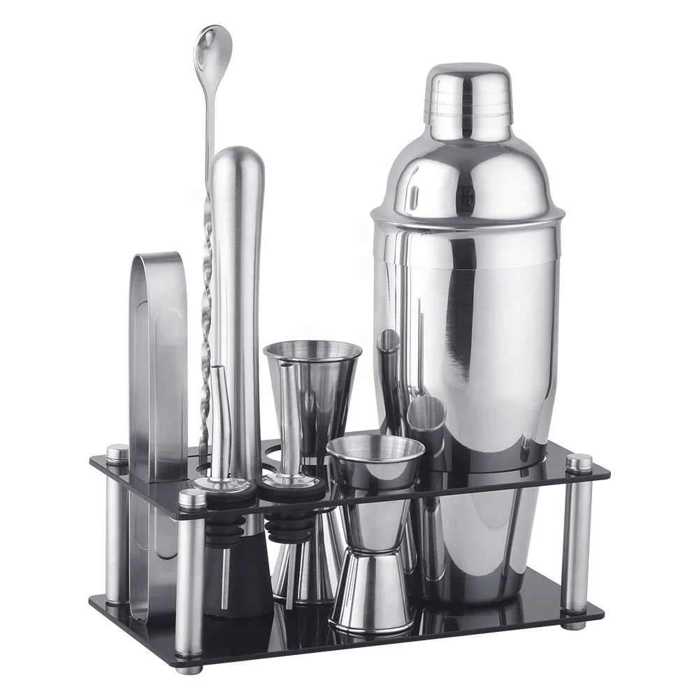 Creation Factory Direct Customizable 700ml Bar Tools Cocktail Maker 304 Stainless Steel Barware Set with Acrylic Frame Stand