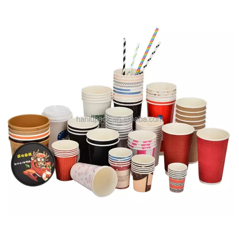 HANLU 12oz/16oz/24oz Custom Disposable Hot Drink Coffee Paper Cups with Lids Sleeves