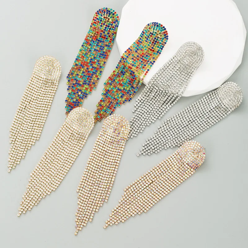 Luxury Jewelry Full Rhinestone Crystal Tassel Earrings Shiny Dangle Drop Earrings Wedding Party Gold Earings Jewelry