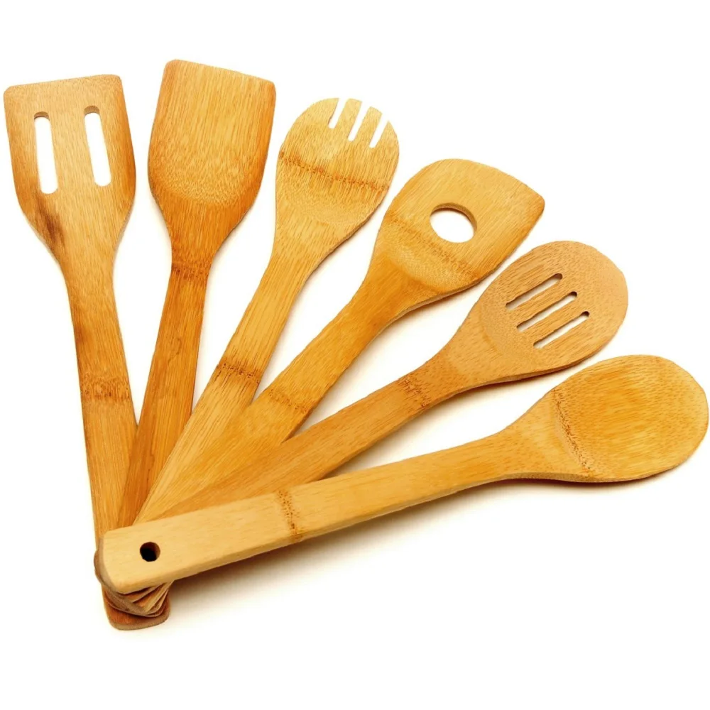 6 Pieces Kitchen Set Serving Tools Cooking Utensil Natural Wooden Bamboo Cooking & Serving Utensils
