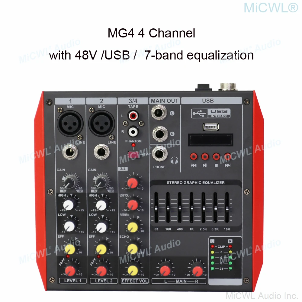 YAMAH MG4 4 Channel Blue DJ Karaoke Laptop Live Mixer 2+2 Sound Card Mixing Console with USB 48V Phantom 7-Brand EQ