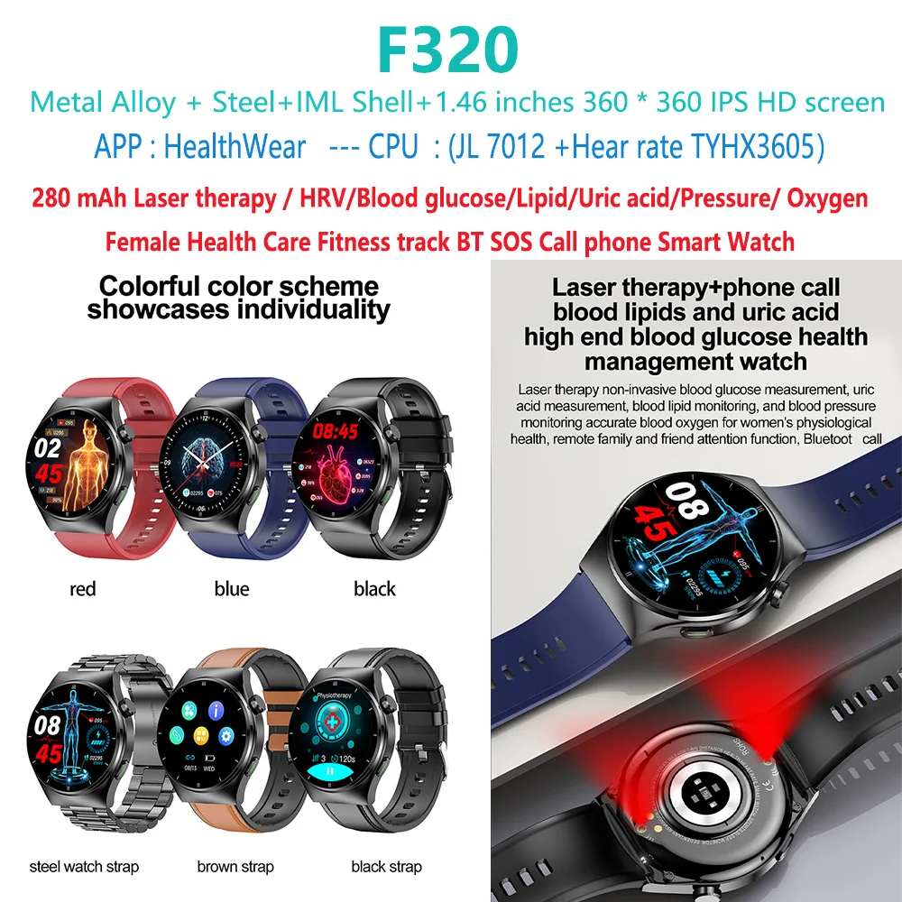 Smart diebetes recover watch 4 colors 650nm amoled laser acupuncture treatment therapeutic health therapy wrist smart watch