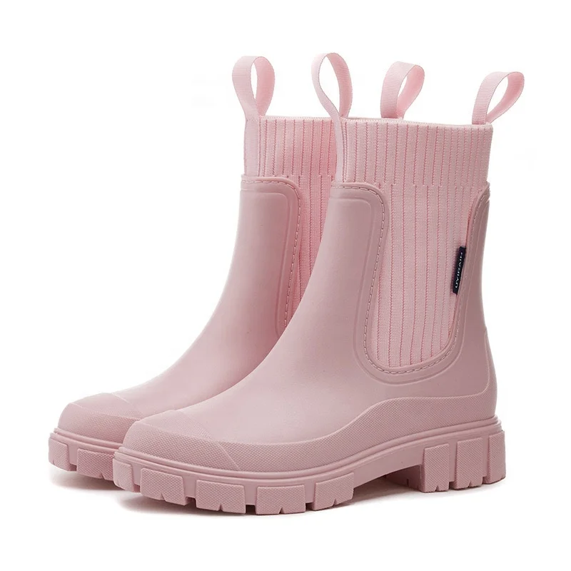 High-End Height Increasing Vogue Korea Style Rain Boot Round Toe City Walk Water Chunky Boots For Women