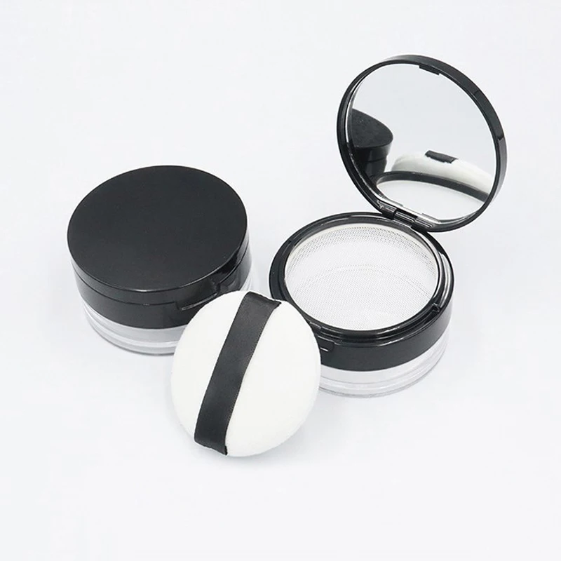 In Stock Pink Black Makeup Round Clear Empty Powder Packaging Container Case Box Plastic Loose Powder case Jar with Puff