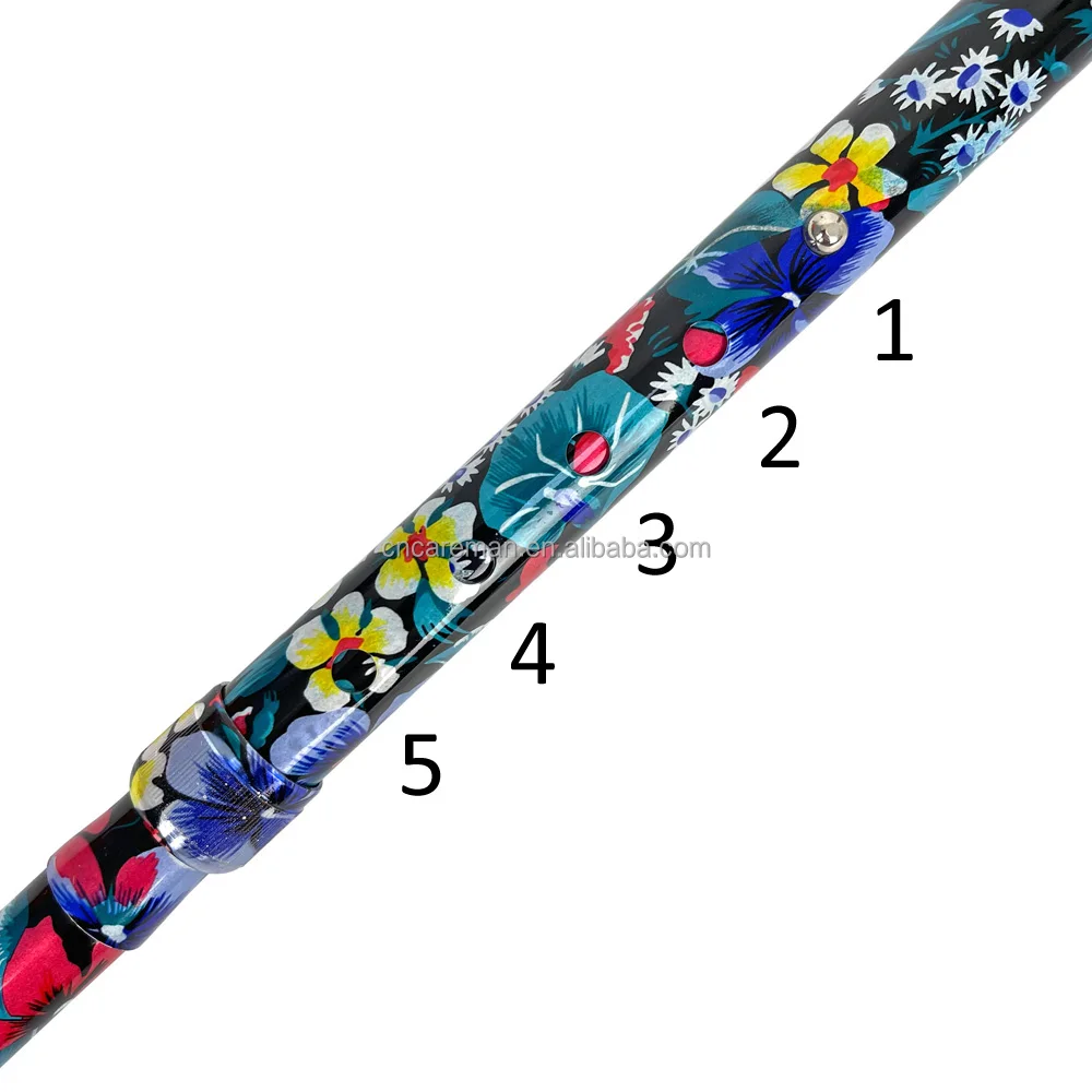 Derby Wood Handle Aluminum Folding Walking Stick Cane Non-slip Rubber Base Colorful Flower Blossom Floral Pattern Women Foldaway