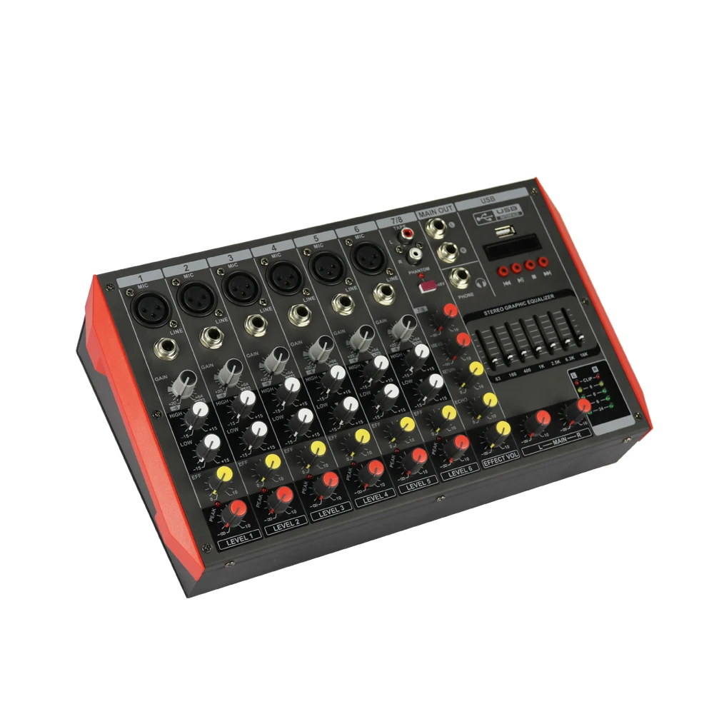 ELM 8 channels mini usb interface controller power mixer effect sound console power mixer amplifier