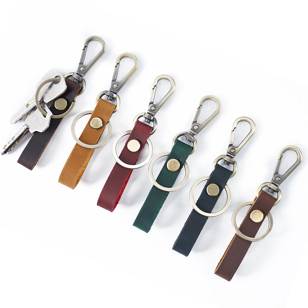 AIGUONIU High Quality Crazy Horse Keyrings Genuine Leather Keychains Promotion Key Rings Gift Key Ring Custom Logo Personalized