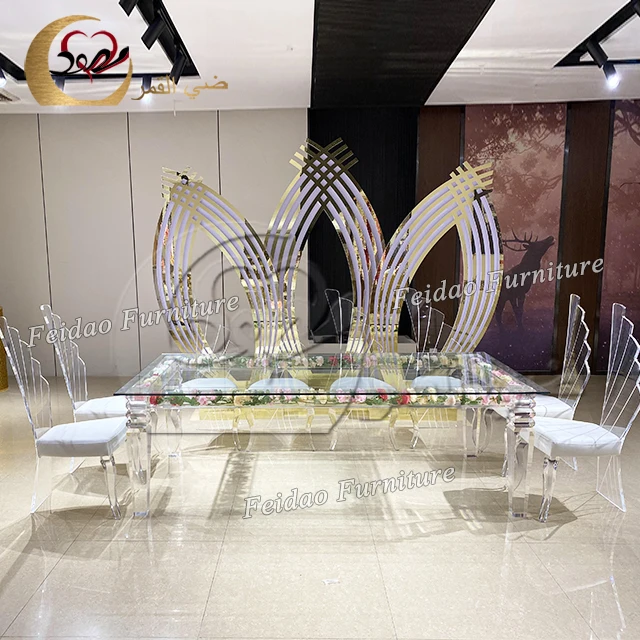 Leaf shape stage prop background set golden acrylic wedding stage backdrop