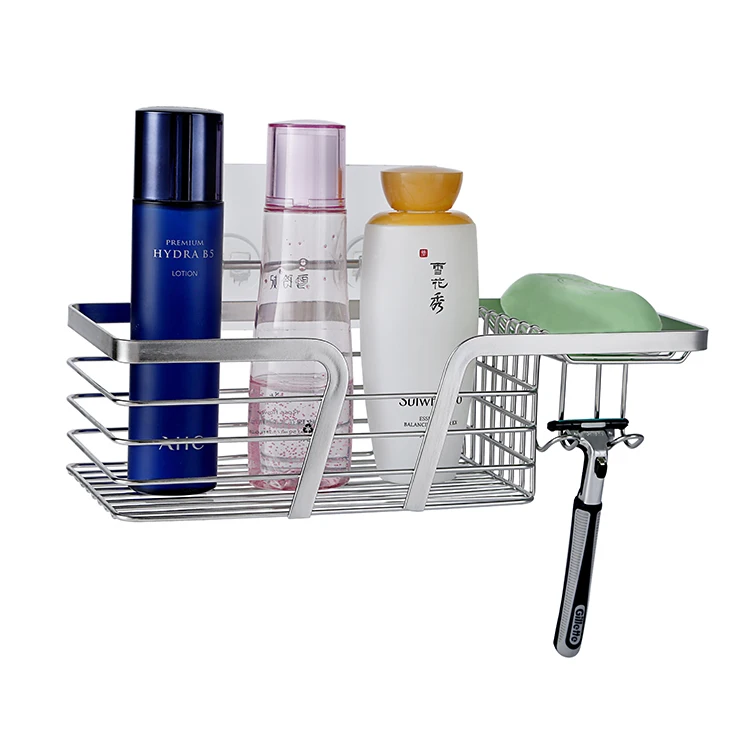 self adhesive wall mounted storage shelf bathroom rack with 2 clothes hook