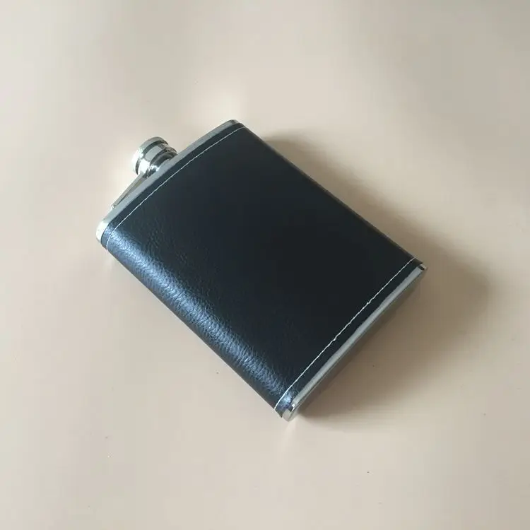 Stainless Steel Black Hip Flask With Leather Cover for Whisky