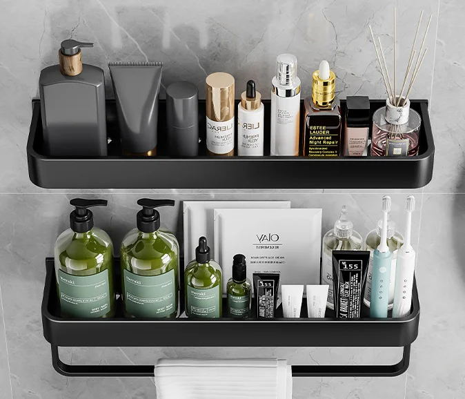 Bathroom Double Shelves Wall Mounted Self Adhesive Kitchen Corner Racks Shower Caddy Corner Storage Shelves