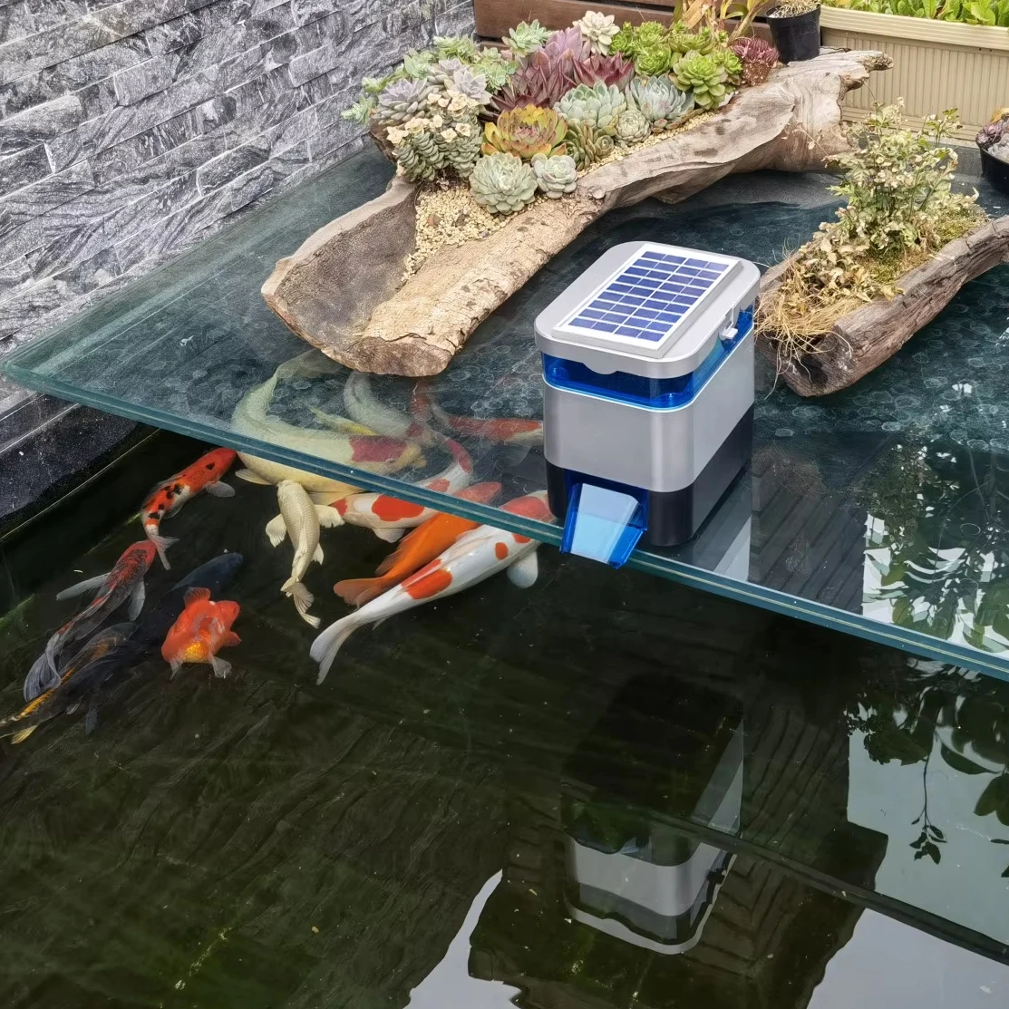 EV615CS  solar fish feeder small timing  aquarium remote control auto fish feeder pond feeder