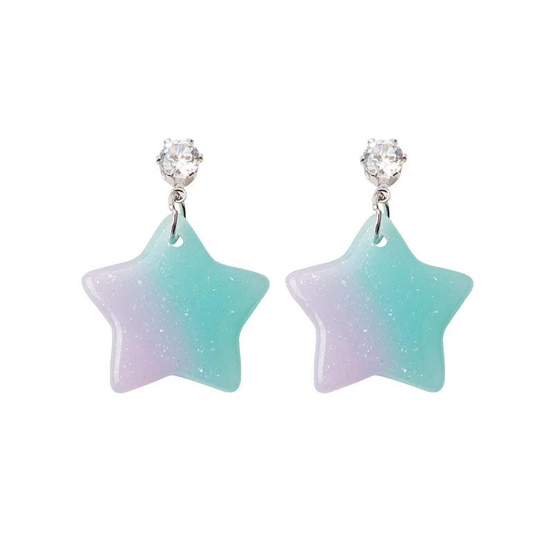 
Fashion Cute Small Pure Fresh Candy Color Gradient Stars Heart Shaped Resin Pendant Earrings Women Girls Wear Jewelry Every Day 
