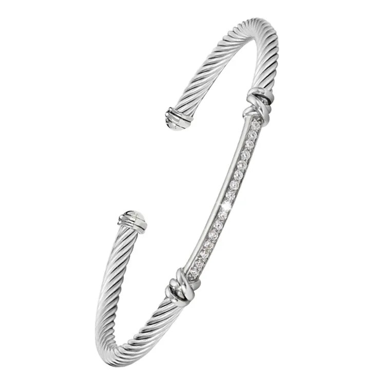 Custom 18k Gold Plated Inlaid Stone Bangles Colorful Women Luxury Cuff Bangle Cable Zircon Open Bangle