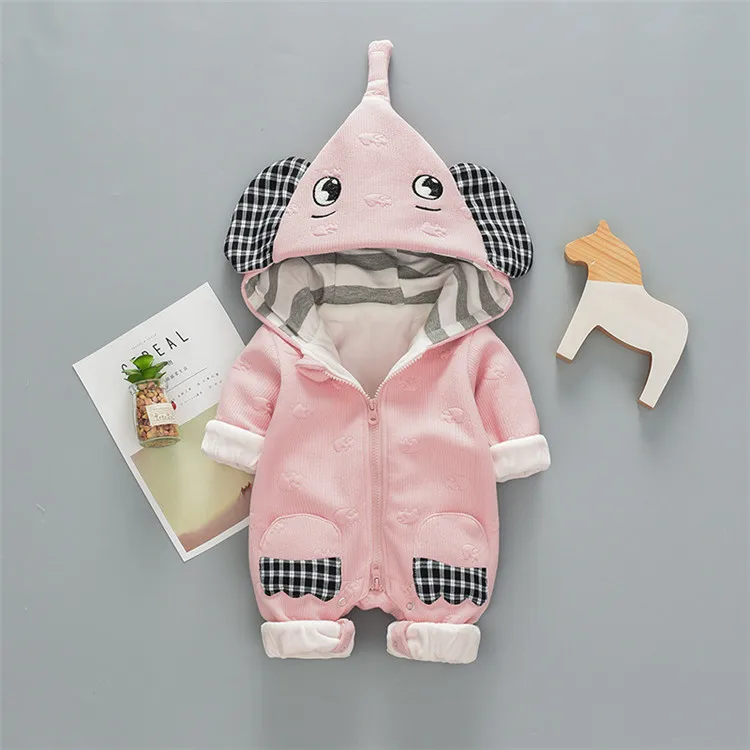 YQ668 Бесплатная доставка зима мультфильм Дети Onesie слон балахон Детские ползунки с длинным рукавом цельный комбинезон