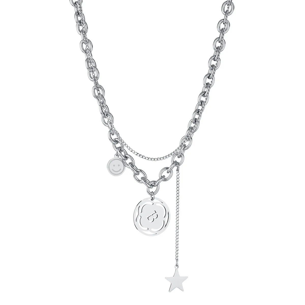 Luxury Titanium Steel Necklace Female Ins Hip-hop Spice Chain Overlaid Sweater Chain