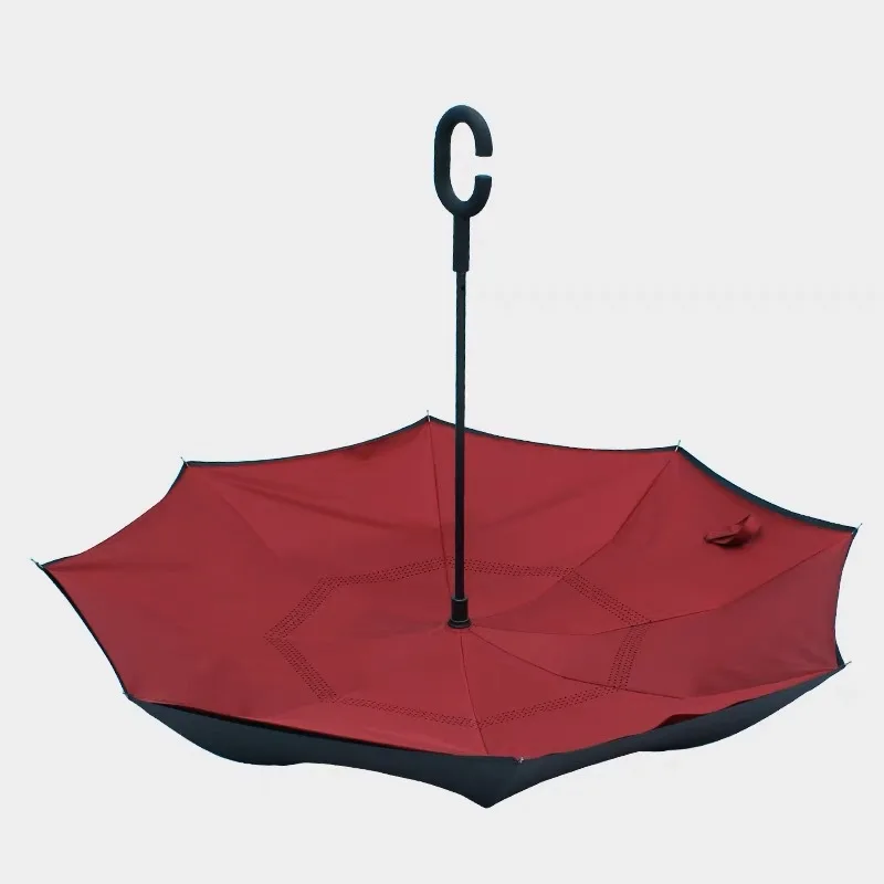 High Quality C Shaped Handle Windproof  Inverted C Shape Rain Sun Portable Straight Automatic Reverse  Custom Umbrella With logo
