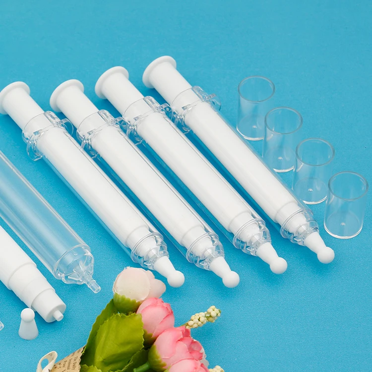 Custom 5ml 10ml 20ml silk screen printing empty plastic cosmetic airless syringe bottles