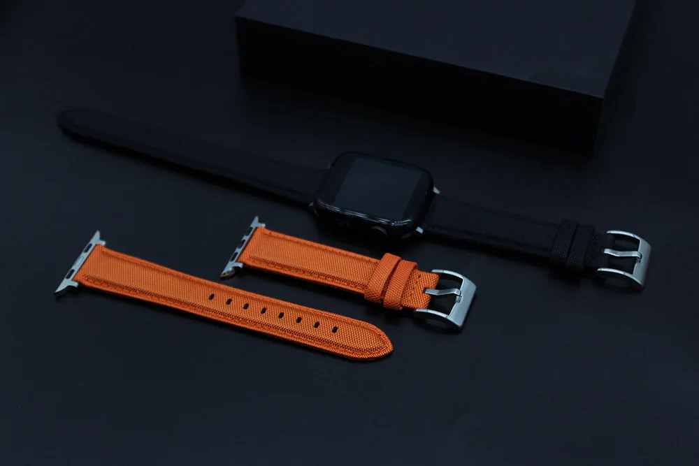 YUNSE Sailcloth Canvas Leather Watch Band 44 45mm 49mm For Smart Ultra Watch Straps Iwatch 7 8 Nylon Fabric Watch Bands Cordura