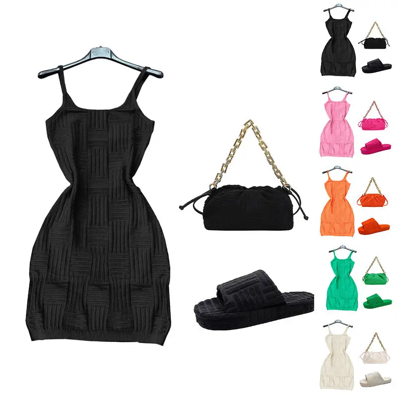 Wholesale 2022 Summer Sexy Dress Women Solid Color Towel Weave 3D Embossed Mini Slip Elegant Casual Dresses For Women