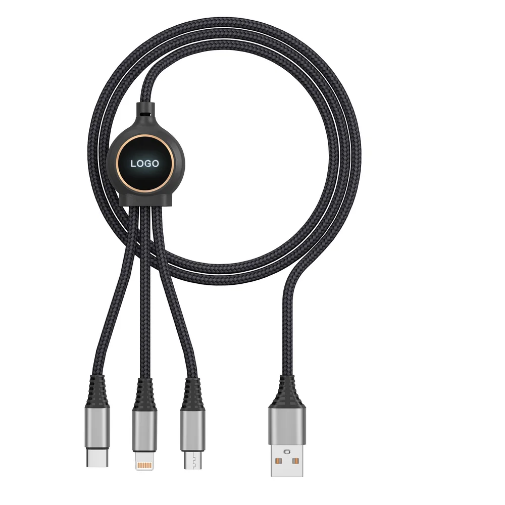 LED LOGO 3 IN 1 Charger Cable Type C Micro USB 5pin iOS 8PIN Braided All in one Charging Cable for iPhone Google SAMSUNG Android