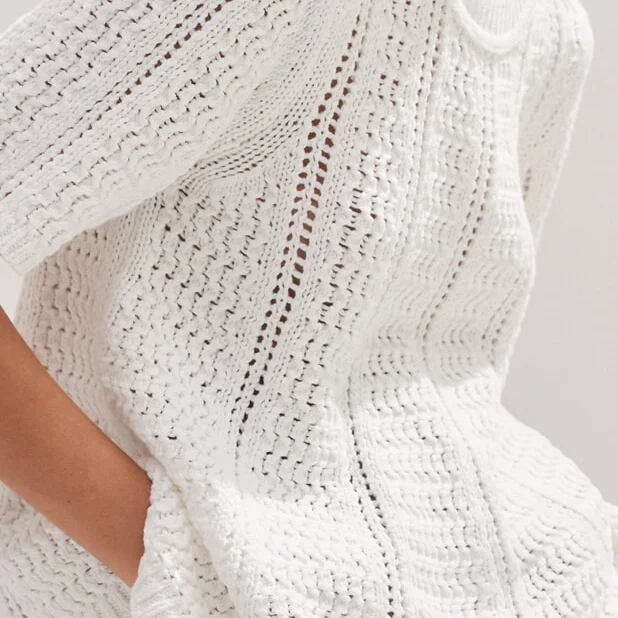 Womens High Quality half Sleeve Round Neck in 100% Cotton Jersey with Pointelle Fabric