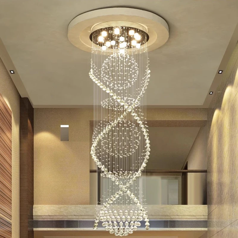 Rotating Staircase Light Crystal Chandelier Duplex Building Large Chandelier for Living Room Villa Lobby