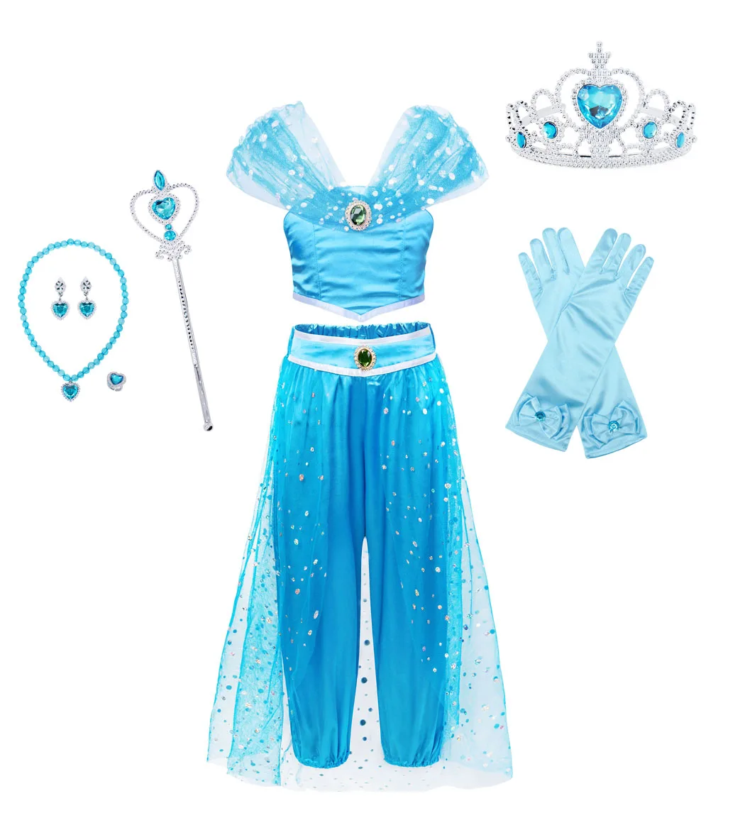 Big Girls Clothing Aladdin Lamp Kids Girl Jasmine Princess Dress Cosplay Costume  Costumes Hot Costume 3pcs