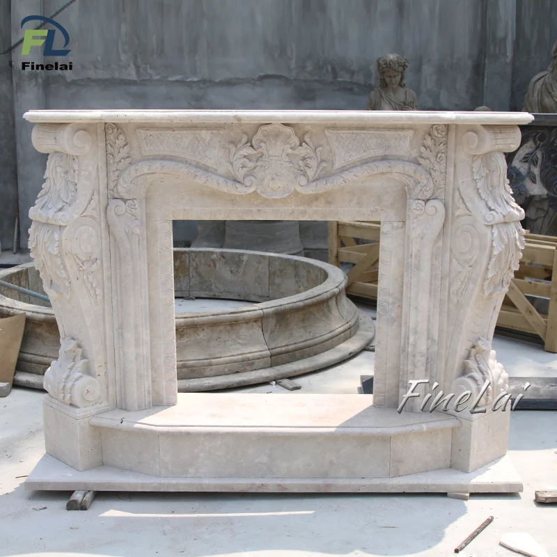Finelai contemporary chinese carved marble mantle chimney fireplace